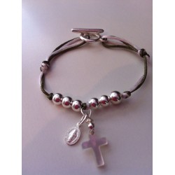 bracelet communion croix en nacre et vierge